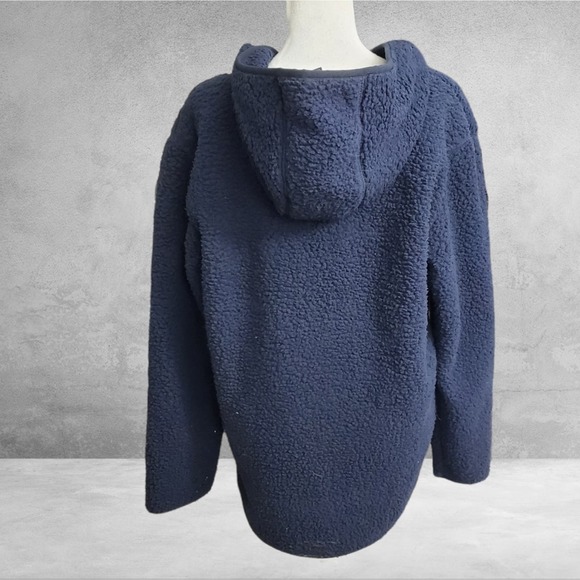 NWT Tommy Hilfiger Small Navy Faux Fur Sherpa Long Sleeve Hoodie - Picture 2 of 9